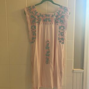 J Marie Pink Striped Dress with Embroidery, Size Small, NWT